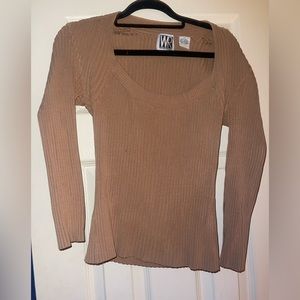 Vintage Square Neck Ribbed Knit Sweater
